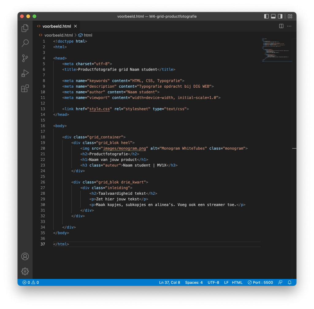 Voorbeeld HTML code
